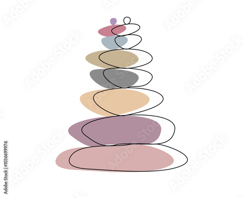 Meditation balance stone pyramid. Stacked pebbles pastel colors object vector illustration isolated white background.