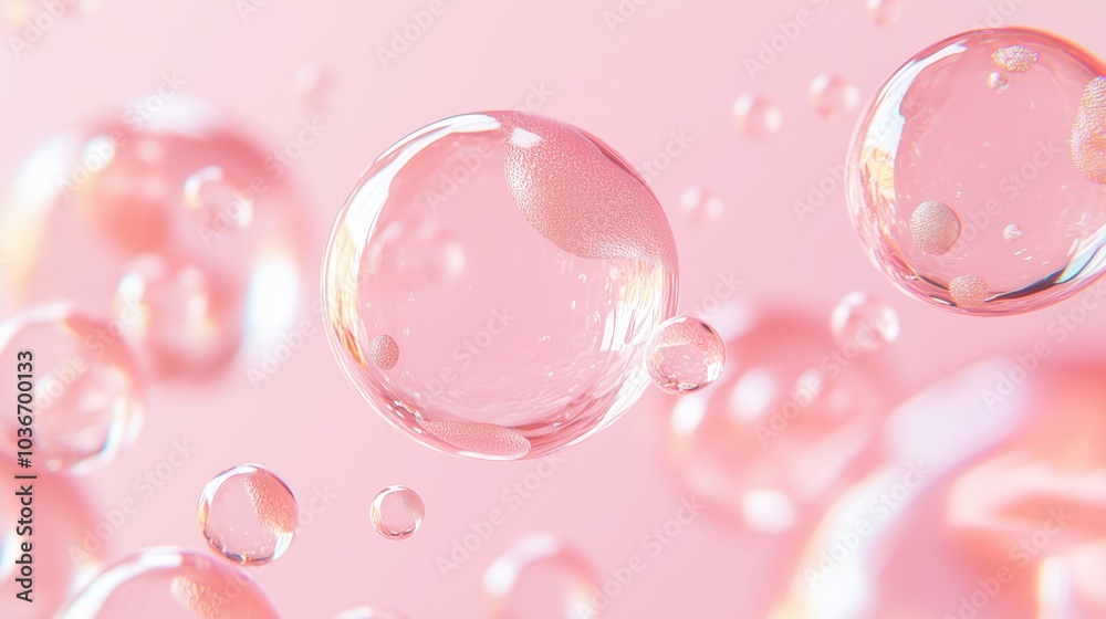 Delicate Floating Bubbles in a Soft Pink Background Delicate Floating Bubbles in a Soft Pink Background