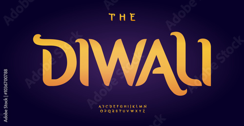 Diwali festive font with elegant curves, smooth artistic alphabet for radiant headline, warm greeting cards, joyful celebration design. Indian culture typography. Vector typeset.