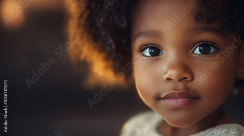 Photo-realistic close-up of a child's delighted face as they pla photo