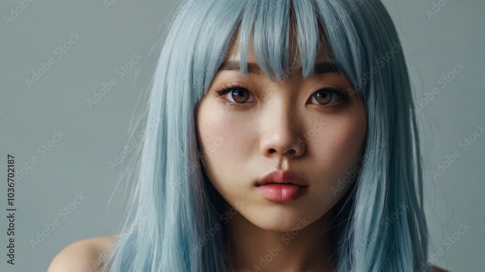 Japanese woman with light blue hair Japanese woman with light blue hair