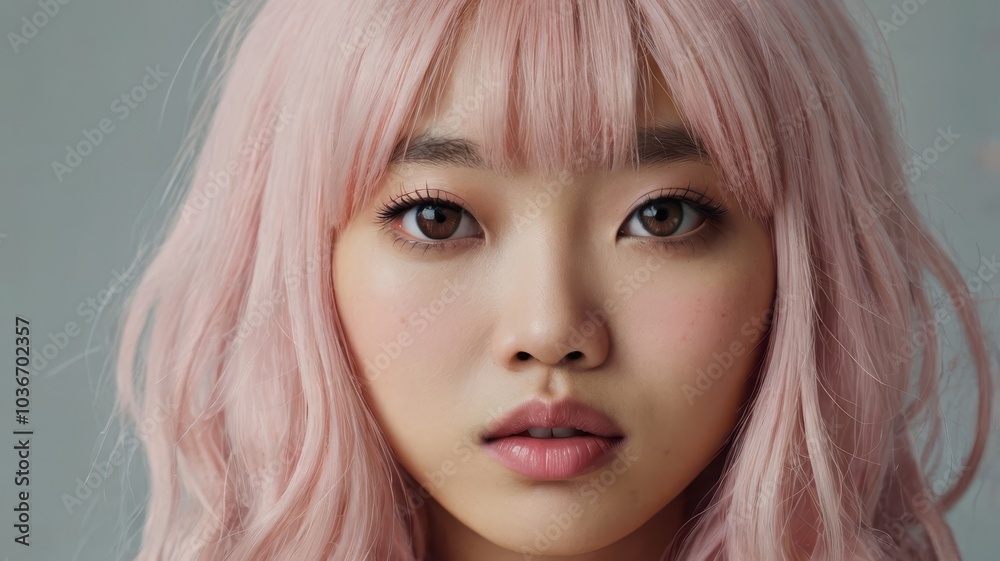 Japanese woman with light pink hair Japanese woman with light pink hair