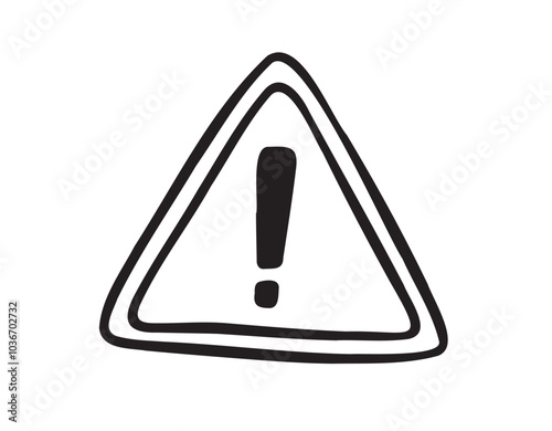 Hand drawn danger sign doodle icon. Hand drawn exclamation mark in a triangle black sketch. Sign drawing symbol.