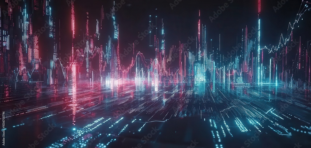 Abstract digital landscape with glowing neon lines and patterns, futuristic digital design. Abstract digital landscape with glowing neon lines and patterns, futuristic digital design.