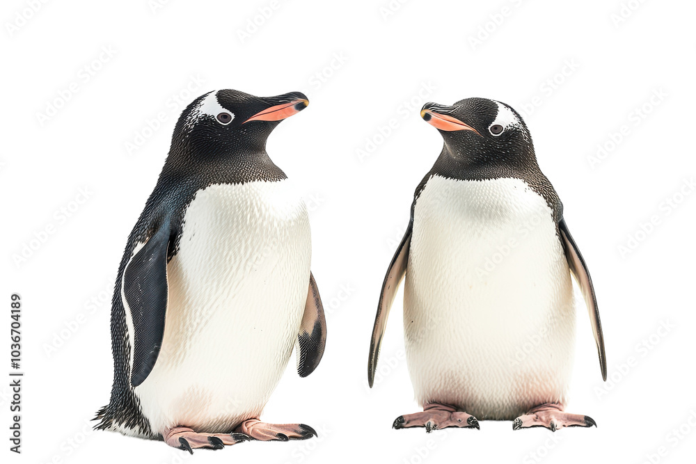 Fototapeta premium Charming Rockhopper Penguins Isolated on a Crisp transparent Background Perfect for Educational and Advertising Use