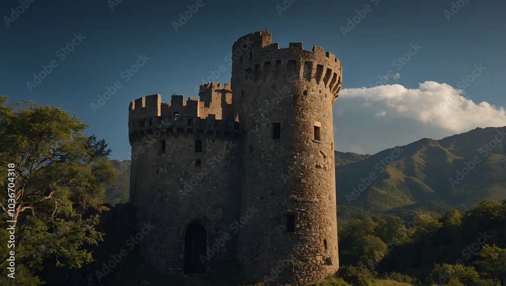 The archer tower stands guard over the peaceful valley The archer tower stands guard over the peaceful valley