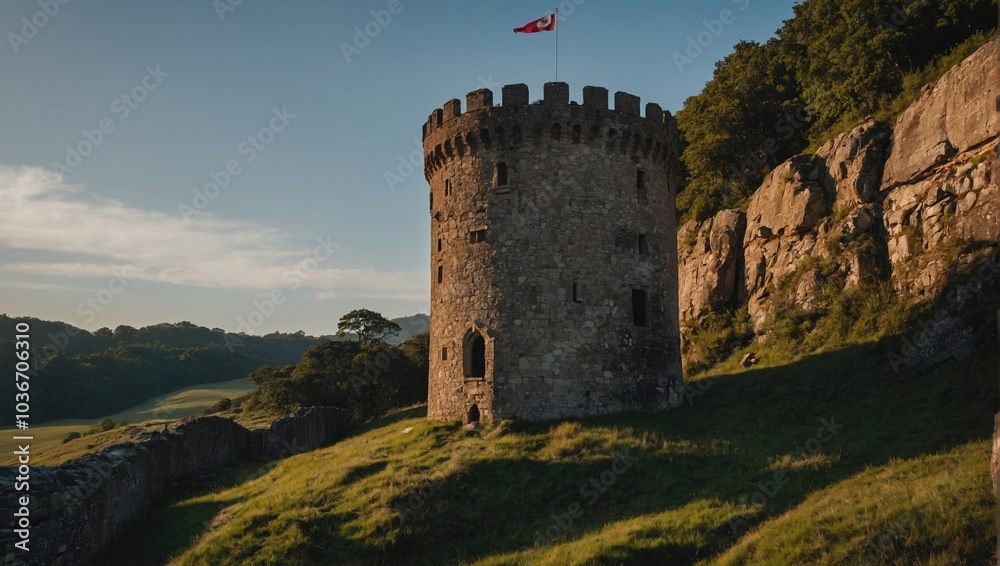 The archer tower stands proud amidst the vibrant landscape of nature’s beauty The archer tower stands proud amidst the vibrant landscape of nature’s beauty