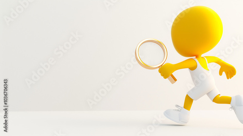 Professional 3D figure examining details with magnifying glass on plain white setting. Concept of analysis and scrutiny in a minimalist design context.