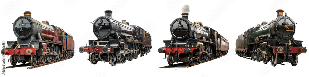 Naklejka premium Vintage steam train - Classic locomotive representing heritage transport in Canterbury Isolated on Clear White Background Highly Detailed
