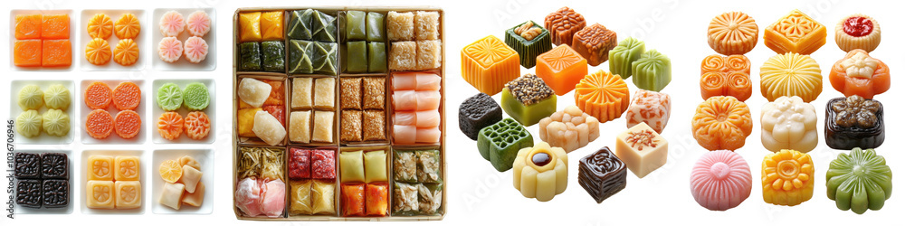 Thai sweets and snacks - Traditional treats enjoyed during celebrations Isolated on Clear White Background Highly Detailed Thai sweets and snacks - Traditional treats enjoyed during celebrations Isolated on Clear White Background Highly Detailed