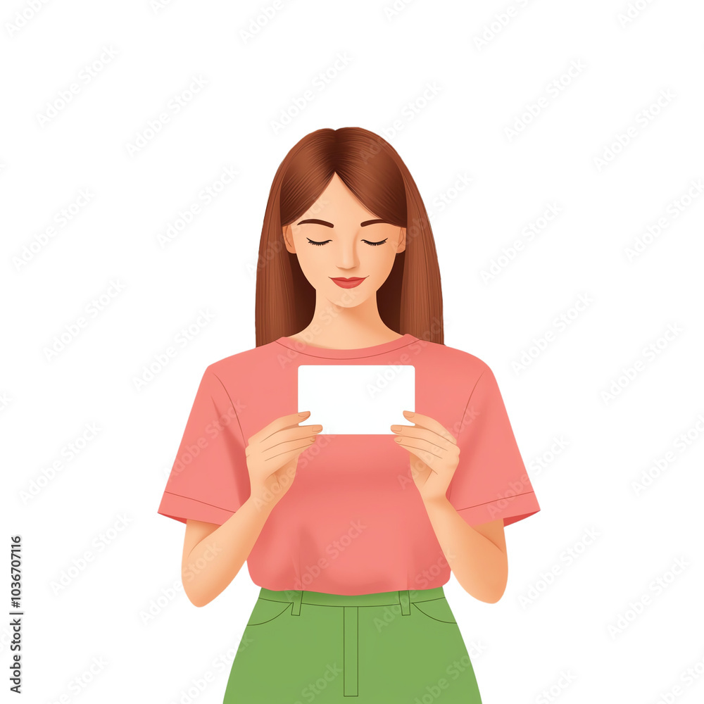 Woman holding a blank card, smiling, isolated on white background. transparent background Woman holding a blank card, smiling, isolated on white background. transparent background