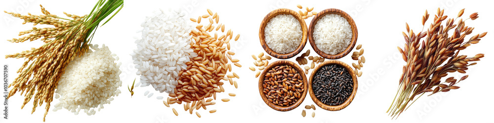 Rice grains - Grains used in rituals and offerings, representing abundance and prosperity Isolated on Clear White Background Highly Detailed Rice grains - Grains used in rituals and offerings, representing abundance and prosperity Isolated on Clear White Background Highly Detailed