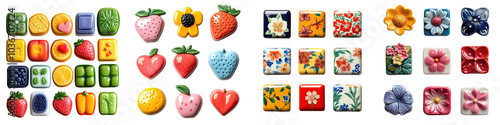 Refrigerator magnets - Decorative magnets used to hold notes or reminders Isolated on Clear White Background Highly Detailed 