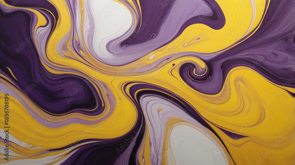 Abstract Yellow and Purple Swirls Fluid Art Vivid Background Abstract Yellow and Purple Swirls Fluid Art Vivid Background