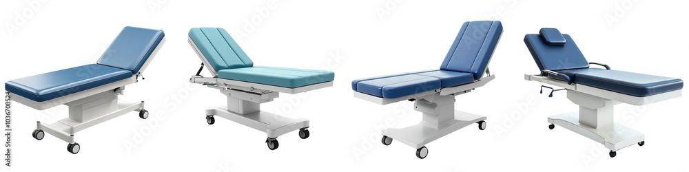 Medical examination table - A table designed for patient examinations and treatments in a clinical setting Isolated on Clear White Background Highly Detailed Medical examination table - A table designed for patient examinations and treatments in a clinical setting Isolated on Clear White Background Highly Detailed