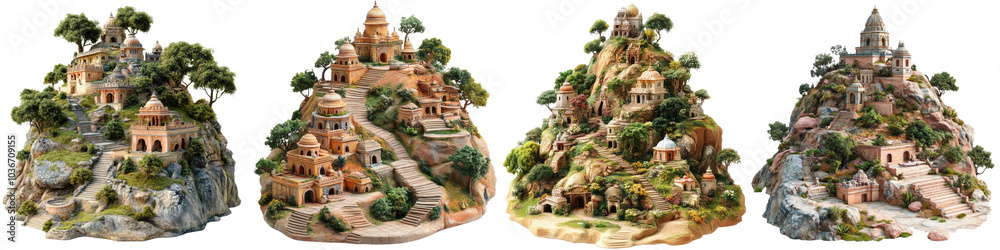 Obraz premium Govardhan Hill - Sacred hill associated with Lord Krishna, revered in Hindu tradition Isolated on Clear White Background Highly Detailed