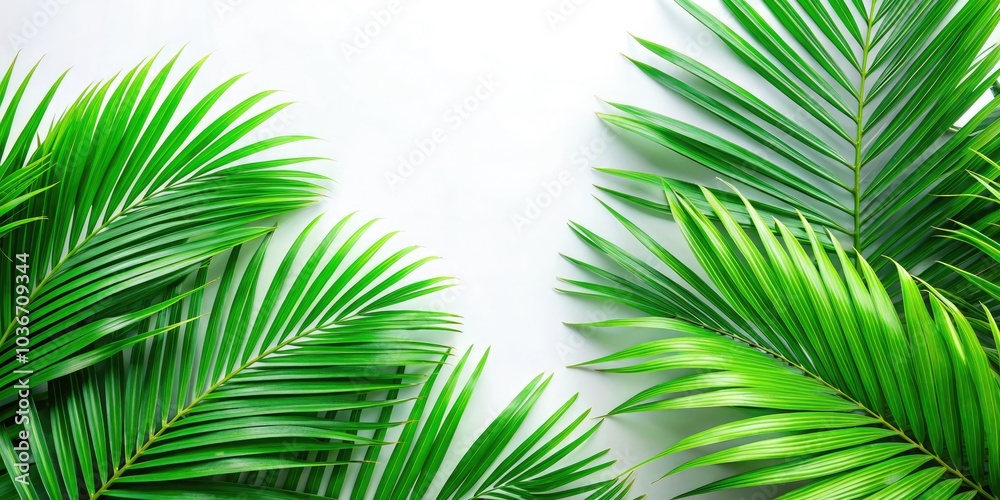 Fresh Palm Branches Close-Up Against White Background for Tropical Decor and Minimalist Designs, Perfect for Nature Lovers, Home Decor, and Botanical Themes Fresh Palm Branches Close-Up Against White Background for Tropical Decor and Minimalist Designs, Perfect for Nature Lovers, Home Decor, and Botanical Themes