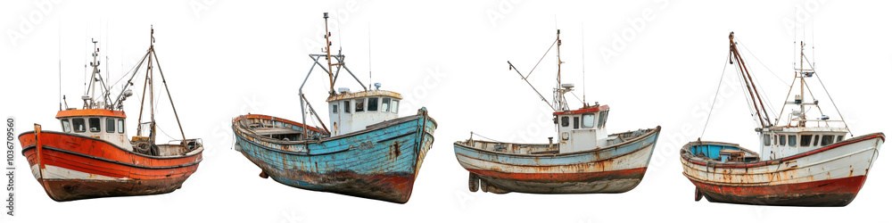 Fishing boat - Common sight along the coast, representing the fishing industry Isolated on Clear White Background Highly Detailed Fishing boat - Common sight along the coast, representing the fishing industry Isolated on Clear White Background Highly Detailed
