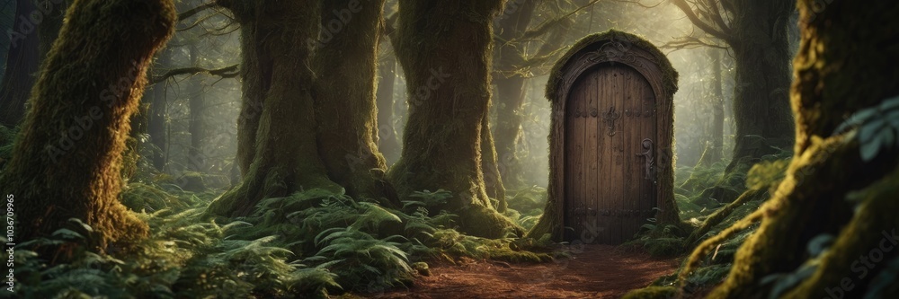 A mysterious door to a magical forest A mysterious door to a magical forest