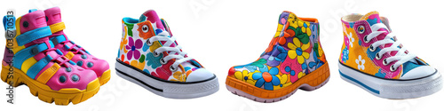 Children's shoes - Footwear designed for kids, often colorful and fun Isolated on Clear White Background Highly Detailed