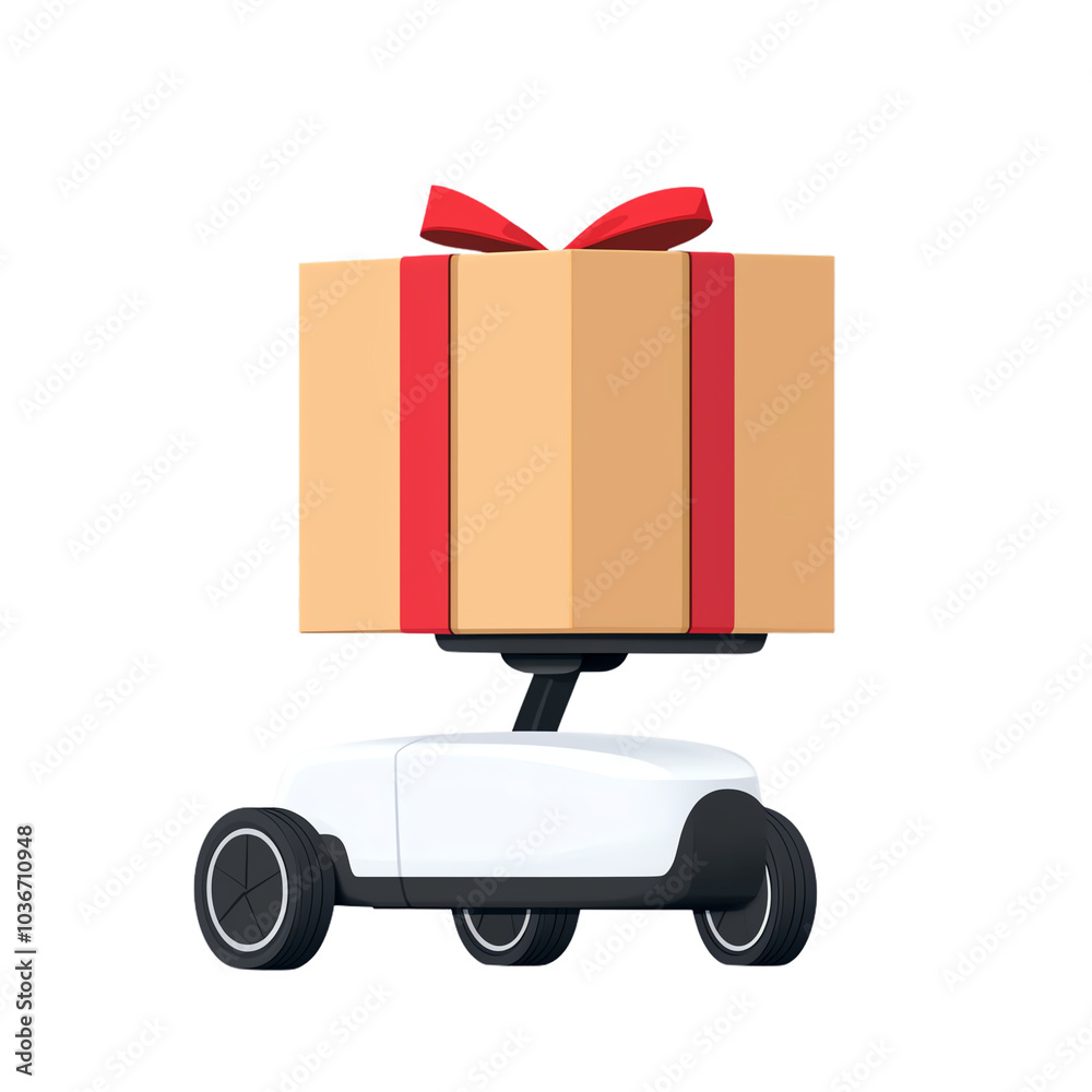 Delivery robot carrying a gift box with a ribbon, white isolate background transparent background Delivery robot carrying a gift box with a ribbon, white isolate background transparent background