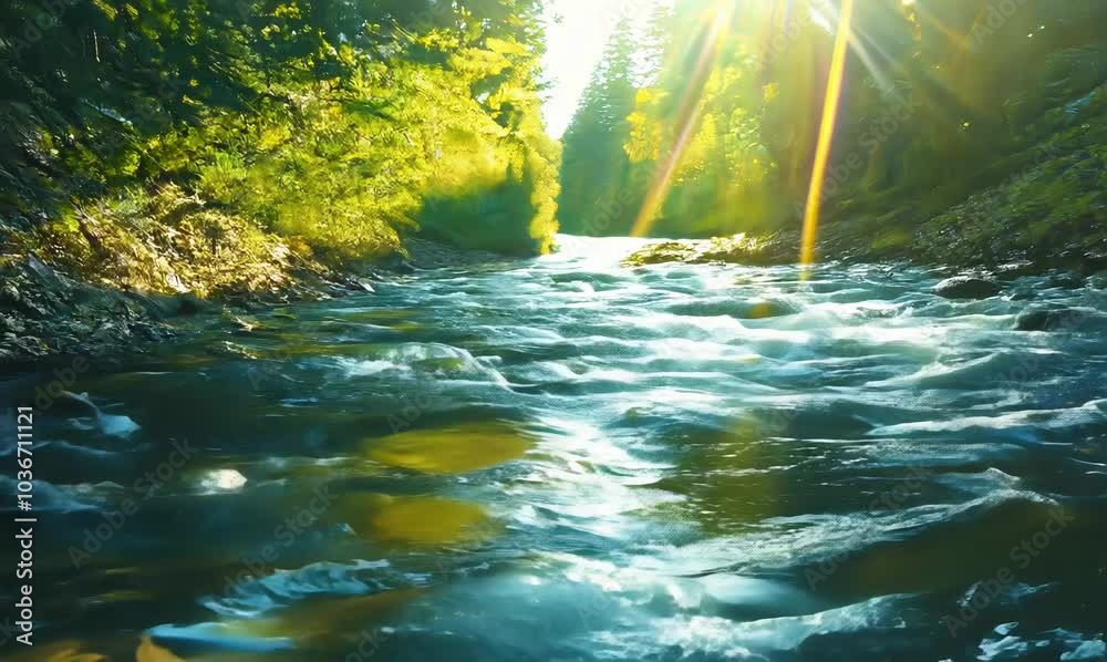 glimmering reflections on a forest river under sunlight glimmering reflections on a forest river under sunlight