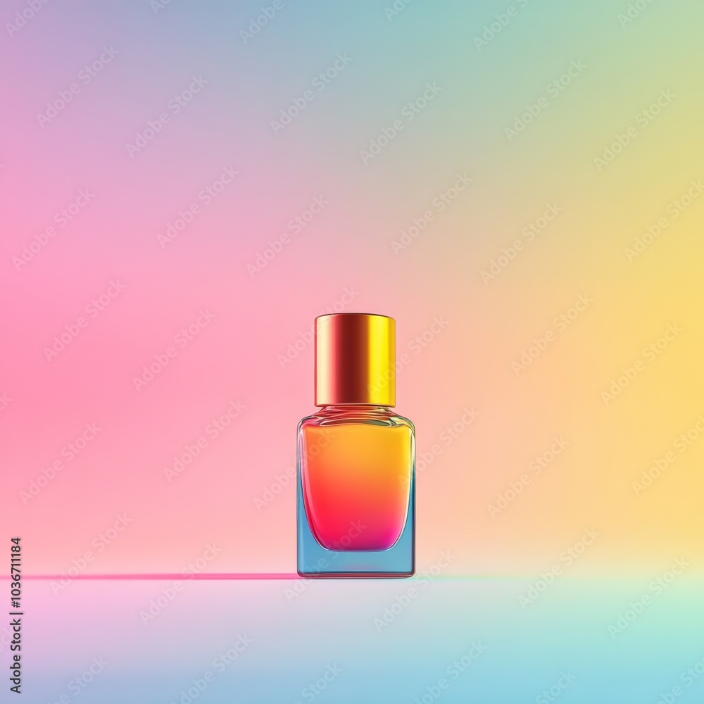 A vibrant nail polish bottle in a bold color, floating against a soft pastel gradient background for a modern, chic aesthetic A vibrant nail polish bottle in a bold color, floating against a soft pastel gradient background for a modern, chic aesthetic