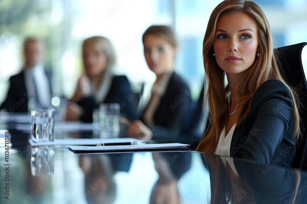 Female supervisor briefing her colleagues in a boardroom, Generative AI Female supervisor briefing her colleagues in a boardroom, Generative AI