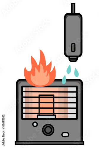 石油ストーブの出火事故イラスト