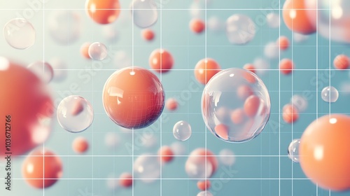 Lipid character floating within a molecular layer, grid pattern background, flat design illustration photo