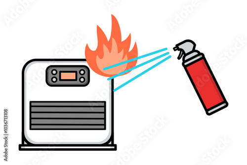 スプレー使用による石油ファンヒーター出火事故イラスト