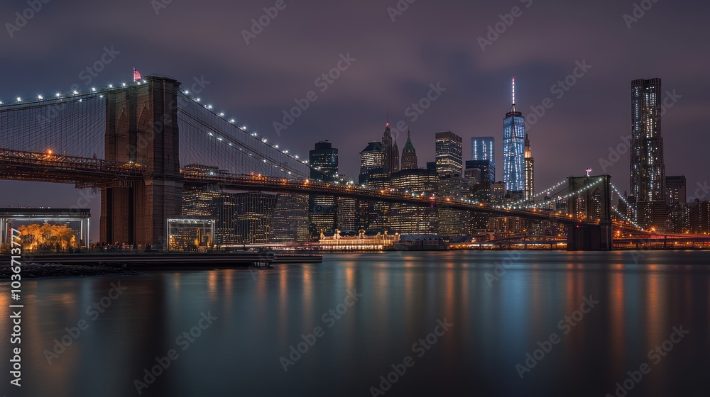 Fototapeta premium Brooklyn Bridge and NYC Skyline at Night