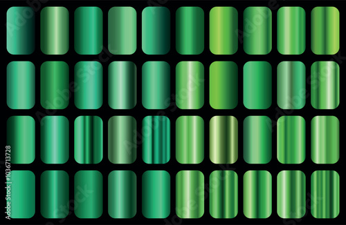 Green metallic gradients set. Green gradients collection	