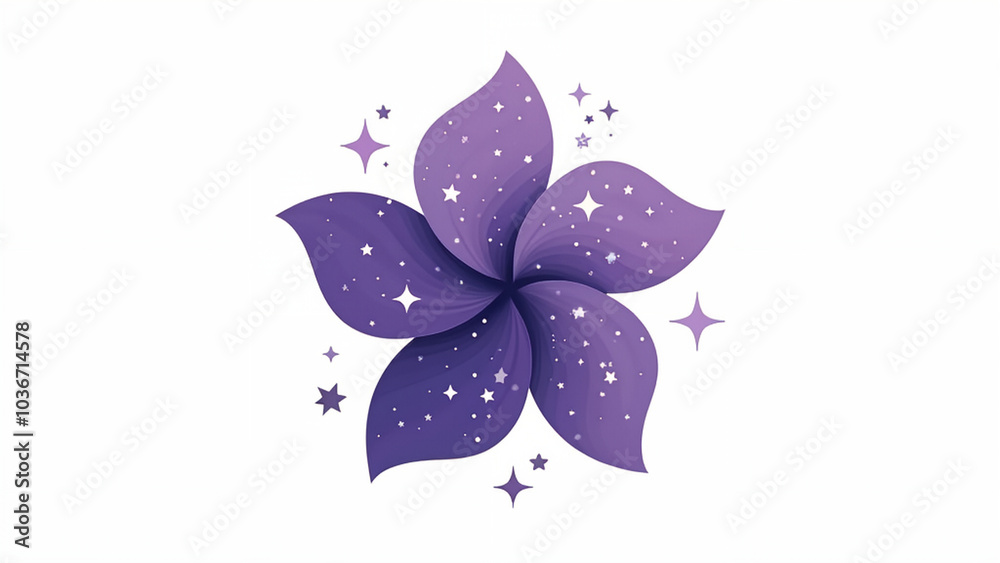 Design a simple and minimalistic logo of a violet flower with no sepals The petals of the flower should be merged with a galaxy Design a simple and minimalistic logo of a violet flower with no sepals The petals of the flower should be merged with a galaxy