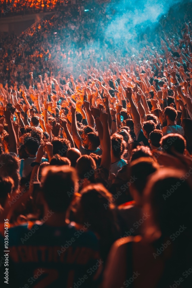 Obraz premium Crowd of sports fans cheering during a match, Generative AI