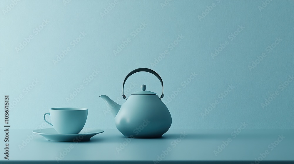 A serene tea kettle sits beside a delicate cup on a smooth surface, creating a calming atmosphere perfect for enjoying tea moments. Generative AI A serene tea kettle sits beside a delicate cup on a smooth surface, creating a calming atmosphere perfect for enjoying tea moments. Generative AI