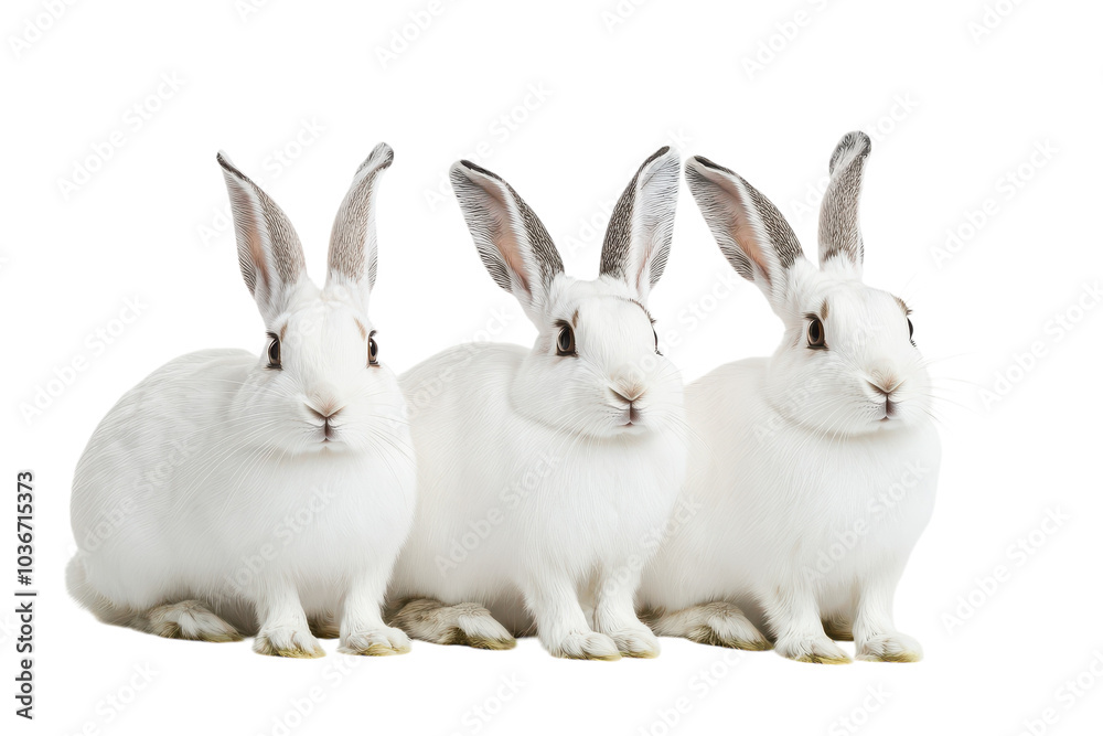Fototapeta premium A Pair of Snowshoe Hares Isolated on a transparent Background Perfect for Educational and Nature-themed Projects