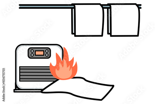 洗濯物落下による石油ファンヒーター出火事故イラスト