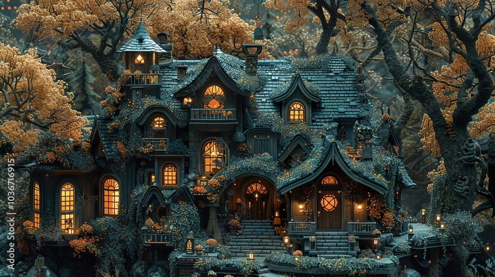 Fototapeta premium Enchanted Forest House: A Magical Cottage in the Woods