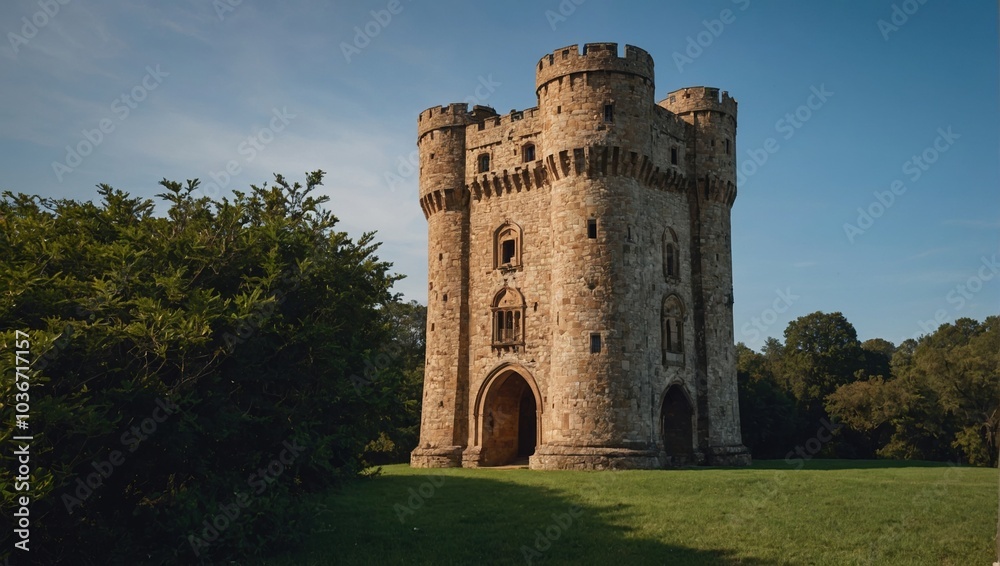 The archer tower stands tall amidst a backdrop of breathtaking scenery The archer tower stands tall amidst a backdrop of breathtaking scenery