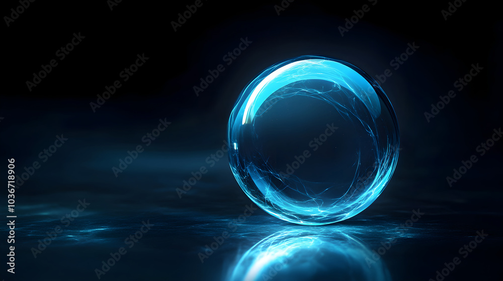 blue glowing orb in dark space creates mystical atmosphere