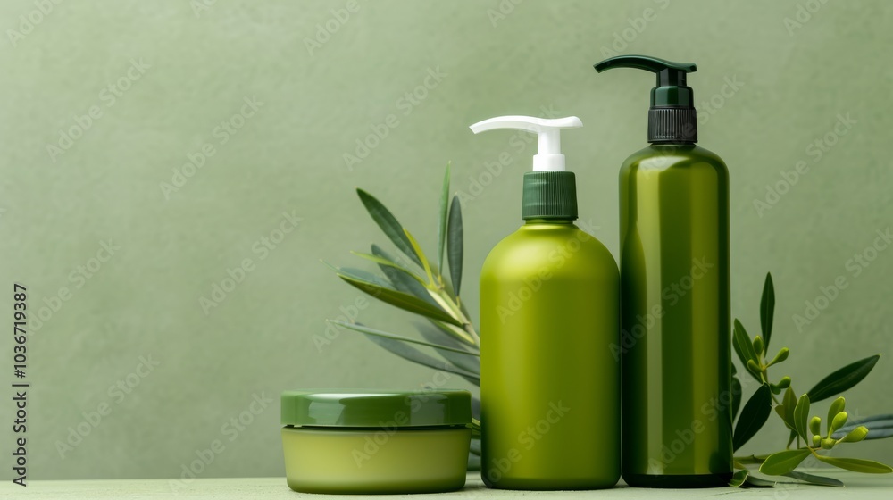 A zoom burst photograph of skincare products with olive and beige color tones. A zoom burst photograph of skincare products with olive and beige color tones.