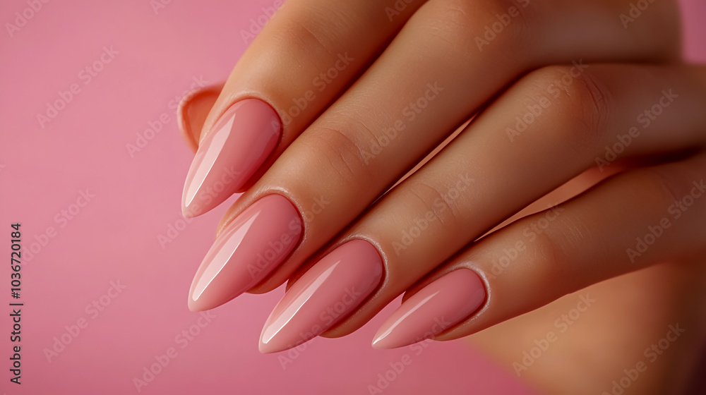 Beautifully manicured woman's hand against a pink background. Beautifully manicured woman's hand against a pink background.