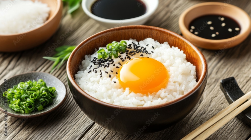 Asian Breakfast with Rice and Soup in Bright Kitchen Asian Breakfast with Rice and Soup in Bright Kitchen