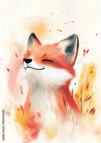 Cute little foxes enjoying themselves with their eyes closed against a cartoonish orange background