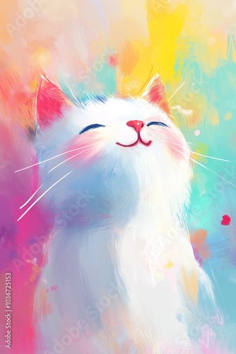 Watercolor style happy lazy cat