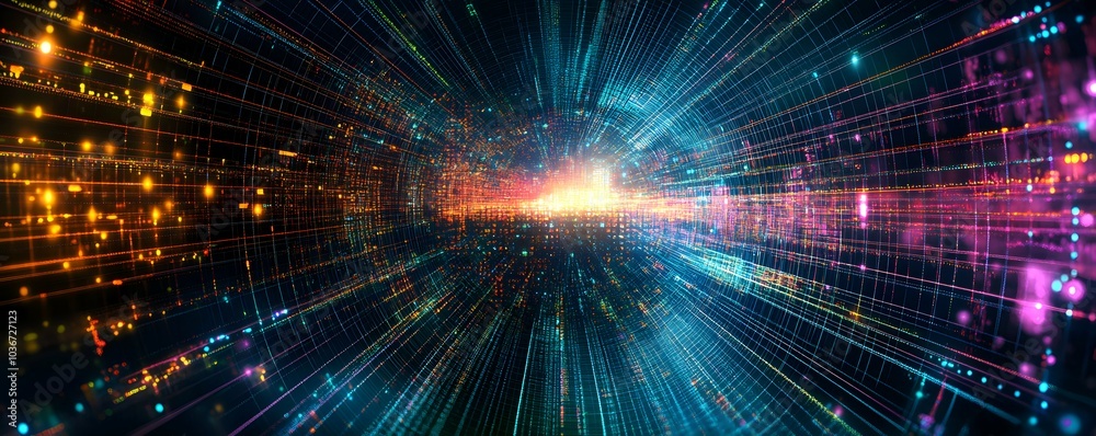 Futuristic Digital Data Stream in Motion With Vibrant Lights Futuristic Digital Data Stream in Motion With Vibrant Lights