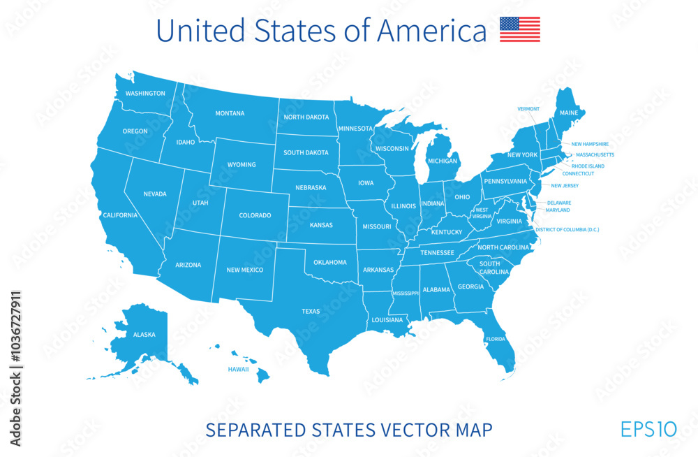 Obraz premium US map. American infographics template, with separated states and state names. Vector illustration.