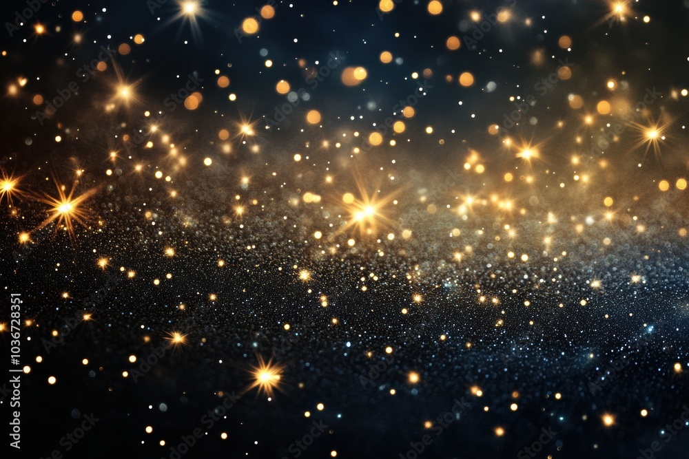 Obraz premium The night sky sparkles with twinkling stars and colorful abstract lights, evoking a joyful holiday spirit and festive celebrations. Generative AI