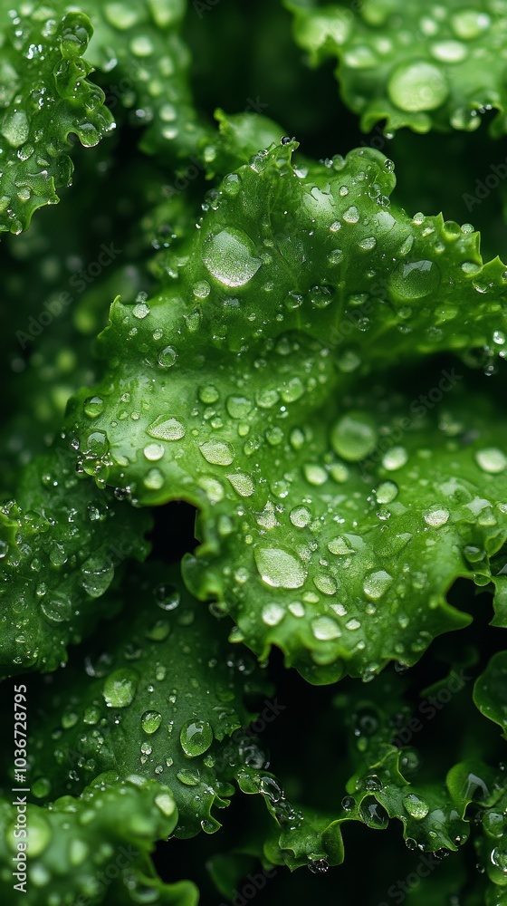 Close up of Green Leaves with Dew Drops Close up of Green Leaves with Dew Drops
